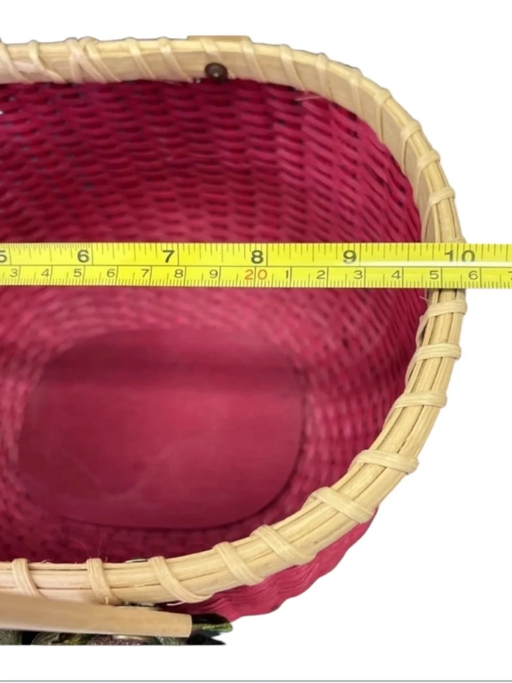 Vintage Red Woven Peterboro Oval Basket With Sugared Fruit & Double Handles